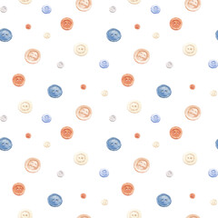 Sewing accessories. Seamless watercolor pattern suitable for backgrounds, textiles, wrapping paper, card designs, wallpapers.