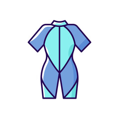 Wetsuit RGB color icon. Isolated vector illustration. Special suit for spending time in water. Keep warmth. Made from multiple layers. Stretchy rubber material simple filled line drawing