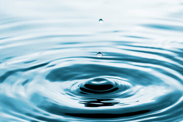 Closeup of transparent water droplet on water ring surface , Natural concept.