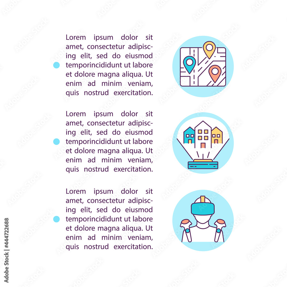 Poster augmented reality city maps concept line icons with text. ppt page vector template with copy space. 