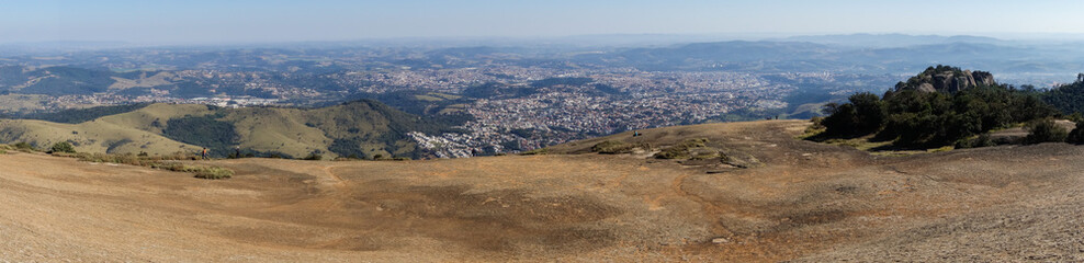 Naklejka premium panoramic of Pedra Grande, a stone hill in Atibaia, Sao Paulo, Brazil. huge rock formation of natural monument