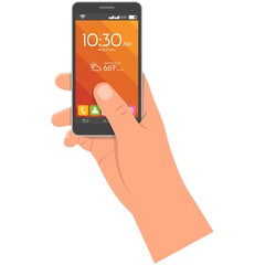 Vector phone in human hand icon illustration on white