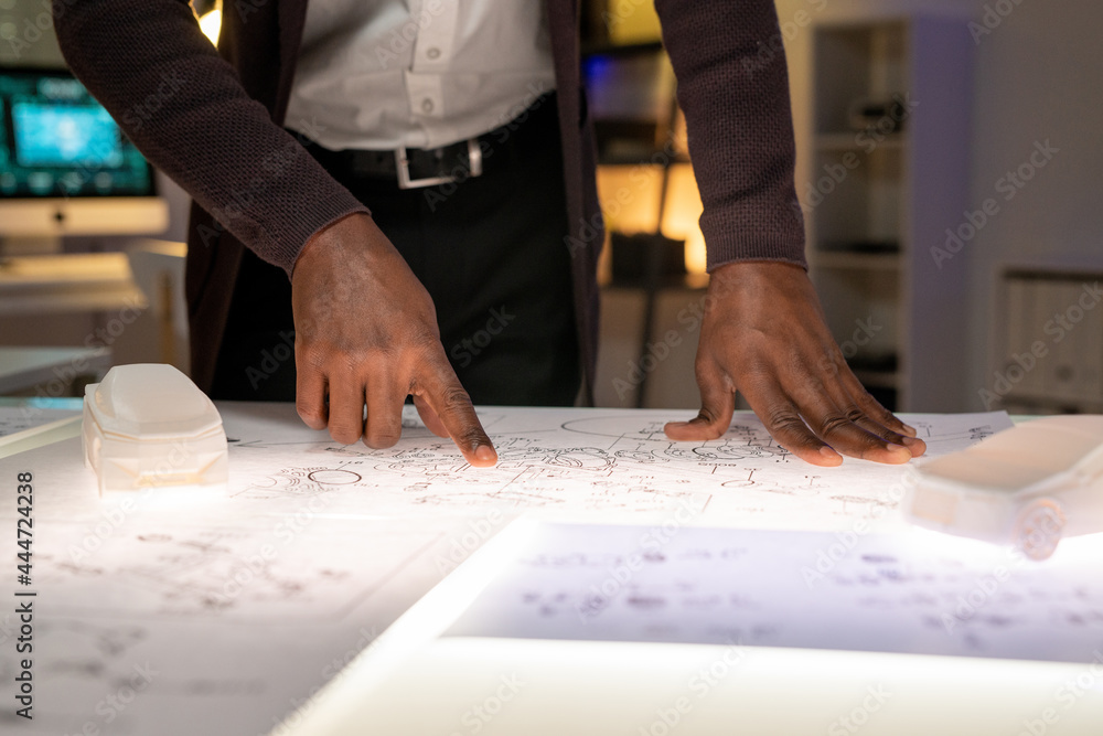 Poster examining engine sketch