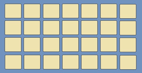 grid of light yellow rounded squares 4x7 with blue gray background