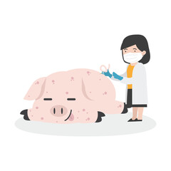 Sick Pig  Swine Flu with the doctor health care and medical concept