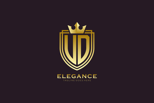 initial UD elegant luxury monogram logo or badge template with scrolls and royal crown - perfect for luxurious branding projects