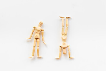 Mental and emotional gender difference between man and woman. Two wooden mannequin figurine connection