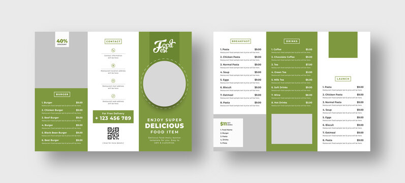 Food menu trifold brochure template
