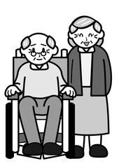 Obraz na płótnie Canvas 車椅子のおじいさんと隣で笑うおばあさん