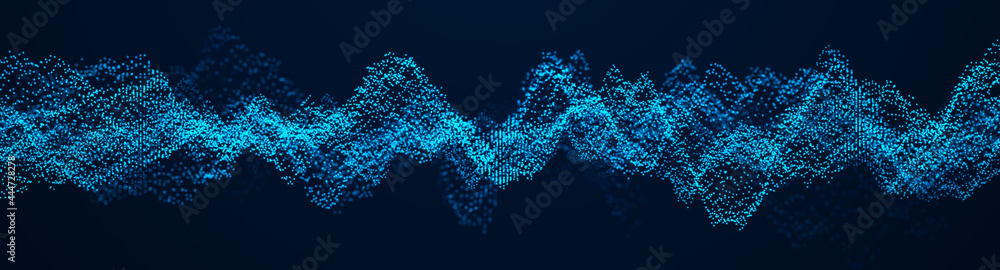 Fototapete Abstract blue background of points. Falling cyber particles. Big data stream. 3d rendering