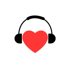 Headphones with heart  illustration on white