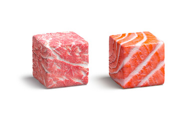 Blank meat and fish cube mockup, isolated