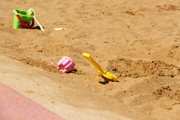 Toys for children sandboxes on the beach, activity for kid.
