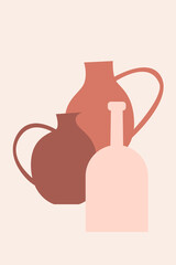 Vase boho minimalist pattern background. Abstract vase silhouette for souvenir shop tag design, home decor store flyer, t shirt print, market advertising etc