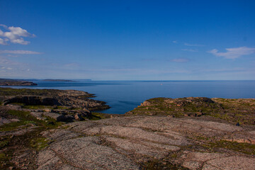 Landscapes of the Murmansk region. Road to and from the fortification of the coastal defense battery, Teriberka, Russia.