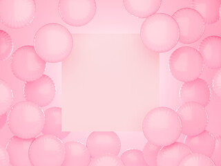 Pink marketing balloons with squared empty canvas