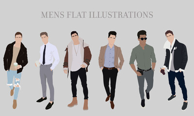 Obraz premium Boys Set Illustrations in flat style minimalism 