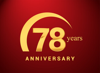 78th years golden anniversary logo with golden ring isolated on red background, can be use for birthday and anniversary celebration.