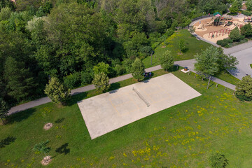 A aerial view of a tennis court