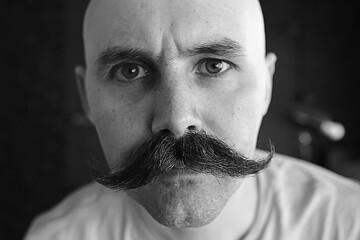 hipster man long mustache style face vintage barbershop retro fashion