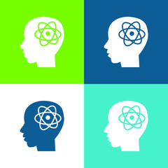 Atom Symbol In Man Head Flat four color minimal icon set