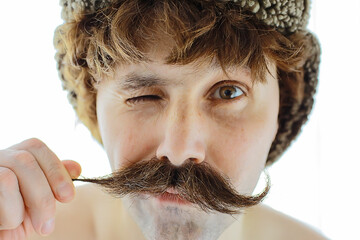 hipster man long mustache style face vintage barbershop retro fashion