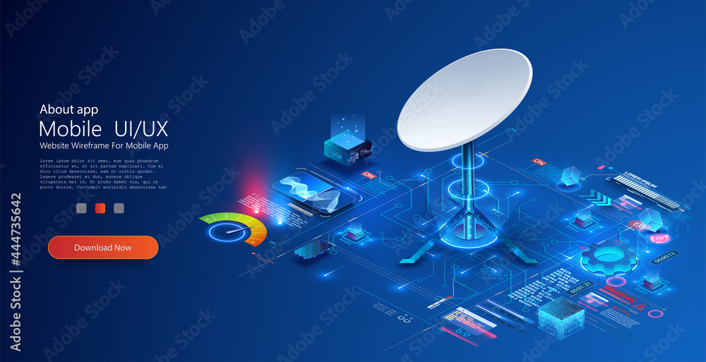 Leinwandbilder digital communication technology. digital data is transmitted via starlink satellite internet. a new