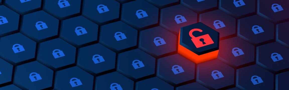 Visualization of cyber attacks. Concept of data security. Computer protection. Cyber crime and virus alert. 3D rendering