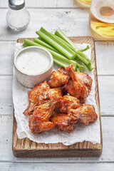 buffalo chicken wings with celery and beer