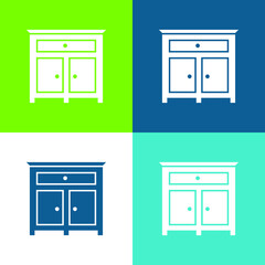 Bedroom Drawer Furniture Flat four color minimal icon set