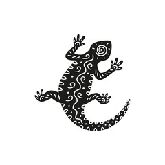 Silhouette lizard reptile decorated of black and white tribal ornament