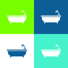Bath Tub With Shower Flat four color minimal icon set