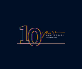 10th Years Anniversary Logotype with Colorful Multi Line Number Isolated on Dark Background.