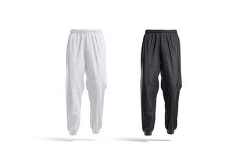 Blank black and white sport sweatpants mockup, front view