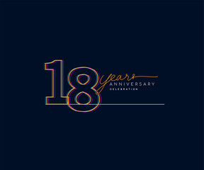 18th Years Anniversary Logotype with Colorful Multi Line Number Isolated on Dark Background.