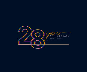 28th Years Anniversary Logotype with Colorful Multi Line Number Isolated on Dark Background.