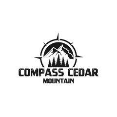 mountain, cedar, pine, compass vintage adventure, travel logo design