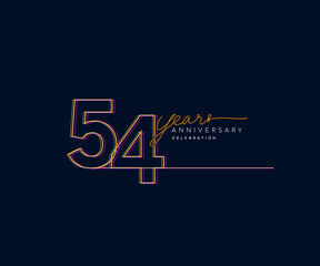 54th Years Anniversary Logotype with Colorful Multi Line Number Isolated on Dark Background.