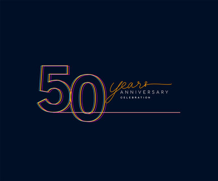 50th Years Anniversary Logotype with Colorful Multi Line Number Isolated on Dark Background.