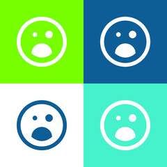Fototapeta premium Black Eye And Opened Mouth Emoticon Square Face Flat four color minimal icon set