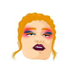 Portrait of a woman with white skin. She has blonde hair and an expressive makeup. 