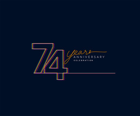 Fototapeta na wymiar 74th Years Anniversary Logotype with Colorful Multi Line Number Isolated on Dark Background.
