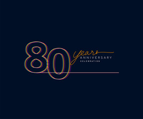 Fototapeta na wymiar 80th Years Anniversary Logotype with Colorful Multi Line Number Isolated on Dark Background.