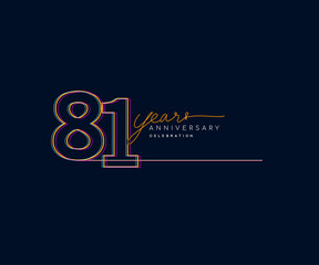 Fototapeta na wymiar 81st Years Anniversary Logotype with Colorful Multi Line Number Isolated on Dark Background.