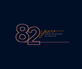82nd Years Anniversary Logotype with Colorful Multi Line Number Isolated on Dark Background.
