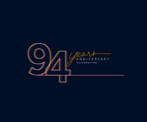 94th Years Anniversary Logotype with Colorful Multi Line Number Isolated on Dark Background.
