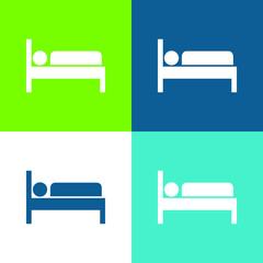 Bed Flat four color minimal icon set