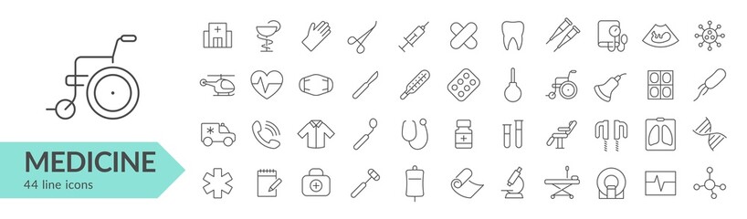 Medicine line icon set. Isolated signs on white background. Vector illustration