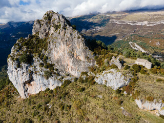 Tella Ermitage and surrounding landscape, Huesca, Spain.