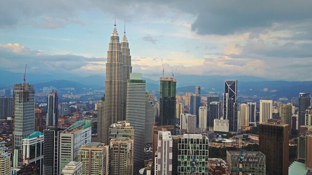 Aerial view of Kuala Lumpur cityscape. Photo from a drone of Asian skyscrapers.